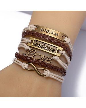 Firetti Armband Schmuck Messing Leder DREAM believe Love Infinity Unendlichkeit, Made in Germany - Braun