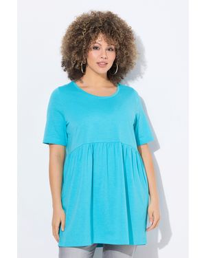 Ulla Popken Longshirt T-Shirt A-Linie elastische Naht Rundhals Halbarm - Blau