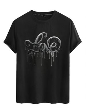 Rmk T- Shirt kurzarm Rundhals Basic Liebe mit "Love" Print aus 100% Baumwolle - Schwarz