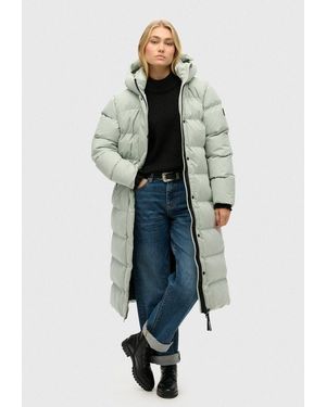 Superdry Steppjacke Microfibre Longline Puffer Jkt Kunstfaser, Relaxed Fit - Grün