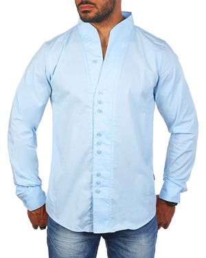 Carisma Langarmhemd Hemd H-902- fit Regular Langarm Stehkragen Uni - Blau