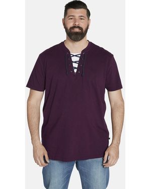 Charles Colby T-Shirt EARL PHILLINS mit Schnürung am Ausschnitt - Lila