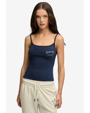 Superdry Tanktop Ath Ess Graphic Cami Mit Hübschem Spitzen-Detail Am Auschnitt - Blau
