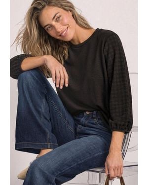 Street One 3/4-Arm-Shirt Mit Rundhals Und Strukturärmeln - Schwarz