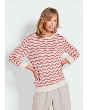 Goldner Strickpullover mit 3/4-Arm - Weiß