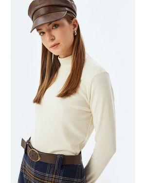 Koton T-Shirt Standkragen Langärmelig - Weiß