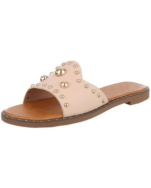 Ital-Design Modische Slides Mit Glitzer-Details Für Damen Pantolette (89542627) Blockabsatz Pantoletten - Natur