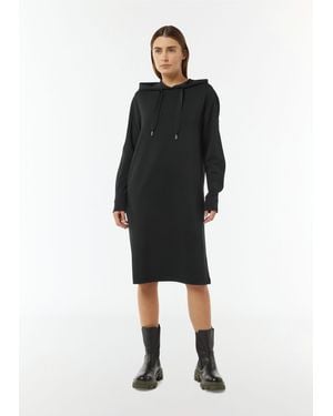 comma casual identity Minikleid Sweat-Kleid mit Kapuze und Rückenprint Durchzugkordel - Schwarz