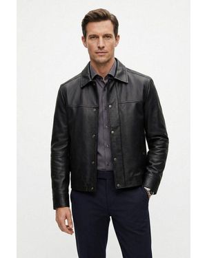 BOSS Lederjacke Joban Glattes Nappaleder, Regular Fit, Metall-Schriftzug - Schwarz