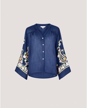 Apricot Blusentop Paisley Bluse Glockenärmeln, mit geschmückten Armen - Blau