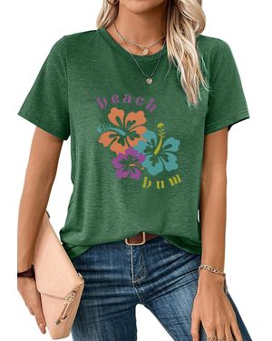 PYL Print-Shirt Sommershirt Kurzarm mit Blumen Ausgefallene Tees Bequem für Freizeit und Büro,Strandurlaub - Grün