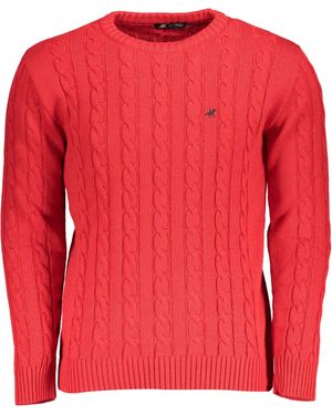U.S. Grand Polo Strickpullover Elegantes hemd in Rot mit Zopfmuster und Stickerei-Details