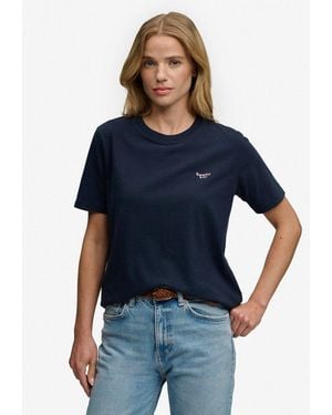 Superdry T-Shirt Signature Emb Tee Baumwolle, Relaxed Fit - Blau