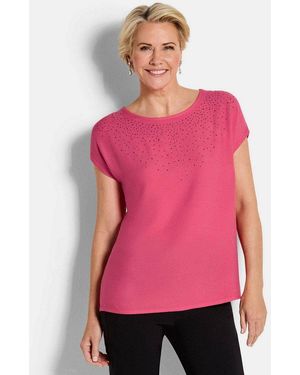 Goldner Schlupfbluse Elegante Viskosebluse Mit Glitzer Glitzerbluse Mit U-Boot-Ausschnitt Und Überschnittenen Schultern - Pink