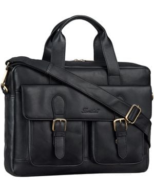 Benthill Aktentasche Echt Leder Notebooktasche ängetasche Laptoptasche - Schwarz