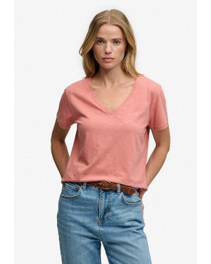 Superdry T-Shirt Studios Slub Emb Vee Tee Baumwollmischung, Relaxed Fit - Rot