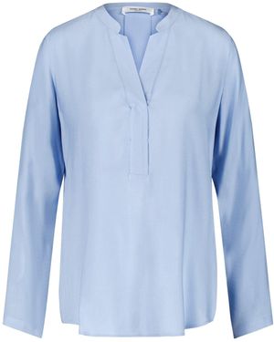 Gerry Weber Langarmbluse Fließende Bluse mit Kellerfalte - Blau