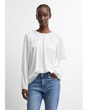 Comma, Langarmbluse Bluse Satinbluse Mit Raffung - Weiß