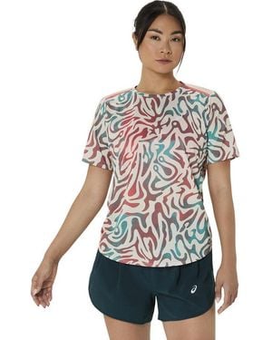 Asics Laufshirt Road All Over Print Ss Top - Schwarz