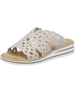 Rieker Pantolette Sommerschuh, Strandschuh, Hausschuh, Keilabsatz, Mit Strass-Steinchen - Schwarz