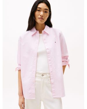 Tommy Hilfiger Hemdbluse OXFORD SHIRT mit Hemdblusenkragen und Stickerei Baumwolle, relaxed fit - Pink