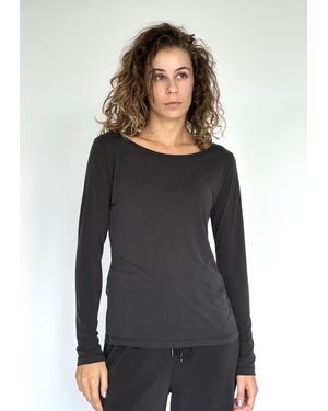 Zuckerwatte Langarmshirt mit Rundhalsausschnitt aus feinster Modalmischung - Schwarz