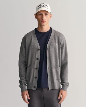 GANT Strickjacke CLASSIC COTTON V-CARDIGAN Grafische -Stickerei auf der Brust - Grau