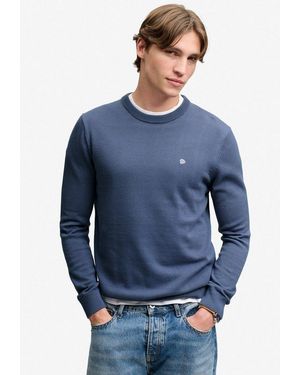 Superdry Rundhalspullover Prep Essential Cotton Jumper Baumwolle, Slim Fit - Blau