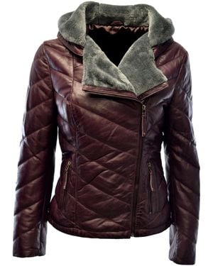 Zimmert Leather Mariella Stepp-Lederjacke aus weichem Leder mit Kapuze - Rot