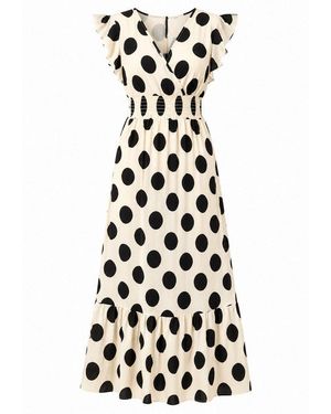 Elara Maxikleid Damen Maxikleid Mit Punkten, Volantärmeln Und Elastischer Taille - Weiß