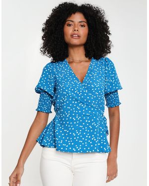 Threadbare Wickelshirt mit kurzen Ärmeln - Blau