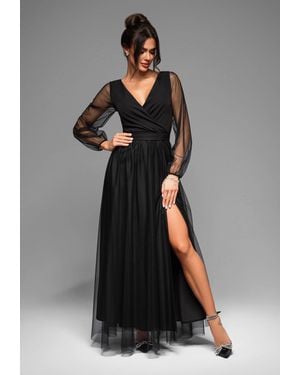 Ombre Abendkleid Bella Seitenschlitz - Schwarz
