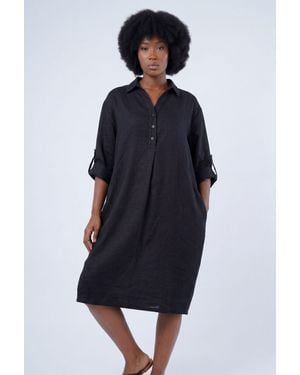 YC Fashion & Style Blusenkleid Leinen-Tunika Oversized One Size in Unifarbe - Blau