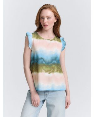Tom Tailor T-Shirt Loose Fit Top mit Volantärmeln - Grün
