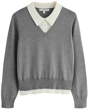 Next Polokragenpullover Weicher Polo-Pullover Im Lagenlook (1-Tlg) - Grau