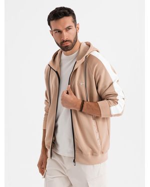 Ombre Sweatjacke -Kapuzenpulli mit Reißverschluss und Paspel - Natur