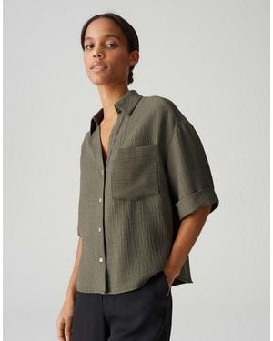 Opus Kurzarmbluse Fiora Loose Im Crinkle-Look - Grün