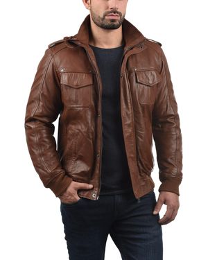 Solid Lederjacke SDCamash Lässige Bikerjacke mit Stehkragen - Braun