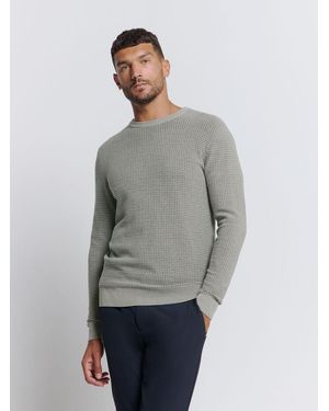 No Excess Strickpullover – Zweifarbiger Crewneck Sweater aus Waffel-Jacquard - Grau