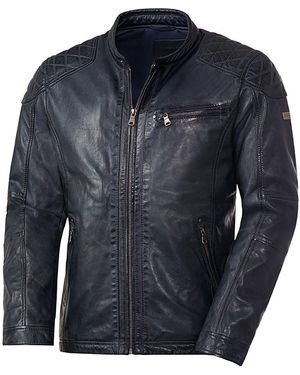 Ross & Cole Lederjacke lässiges Design mit Steppung an der Schulter - Blau