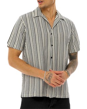 OSSY HOMER Leinenhemd Gestreiftes, kurzärmeliges Hemd in Leinenoptik – Beige - Grau