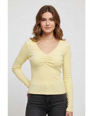 ONLY Langarmshirt Onlbetty Life L/S Scallop V-Neck Cc Jrs Mit Raffung Am Ausschnitt - Gelb