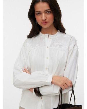 Vero Moda Langarmbluse Vmtuesday L/S Detail Top Wvn Baumwolle - Grau
