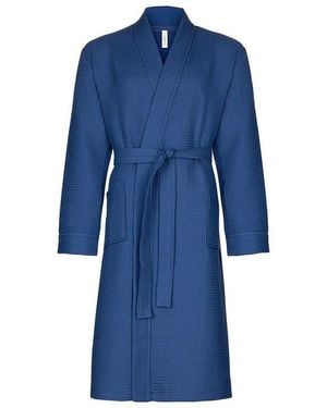 TAUBERT Bademantel Spa Thalasso, Baumwolle, Zwei Taschen, Bindegürtel, Mit Bindegürtel, Herren Kimono-Stil, 120Cm, Baumwolle Pique - Blau