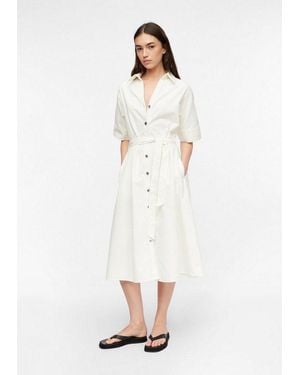 Comma, Midikleid Kleid Denim-Kleid Mit Gürtel Und Eingrifftaschen - Weiß