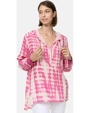 PM SELECTED Schlupfbluse PM63 (Stilvolle Hoodie Bluse Batikmuster) mit Kapuze, Perlmuttknöpfe - Pink