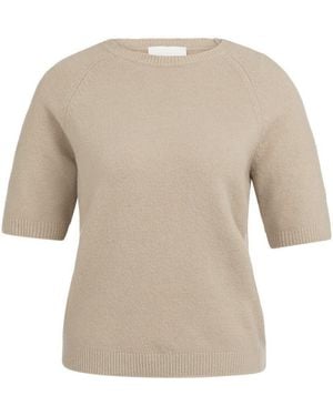 Yaya Rundhalspullover Weicher kurzärmeliger Pullover - Natur