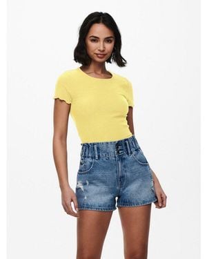 ONLY Rundhalsshirt Onlemma S/S Short Top Noos Jrs Rundhals, Modisch, Regular Fit, Gewellter Abschluss, Unifarben - Blau