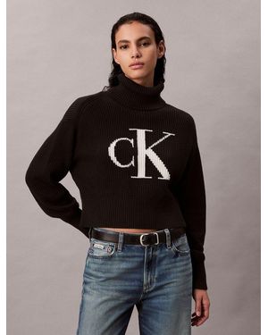 Calvin Klein Strickpullover Rollkragen, Loose Fit - Schwarz