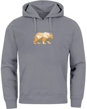 Neverless Hoodie Bär Aufdruck Grafik Outdoor Polygon Motive Printshirt - Grau